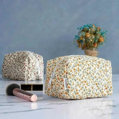 Floral Quilted Makeup Bag